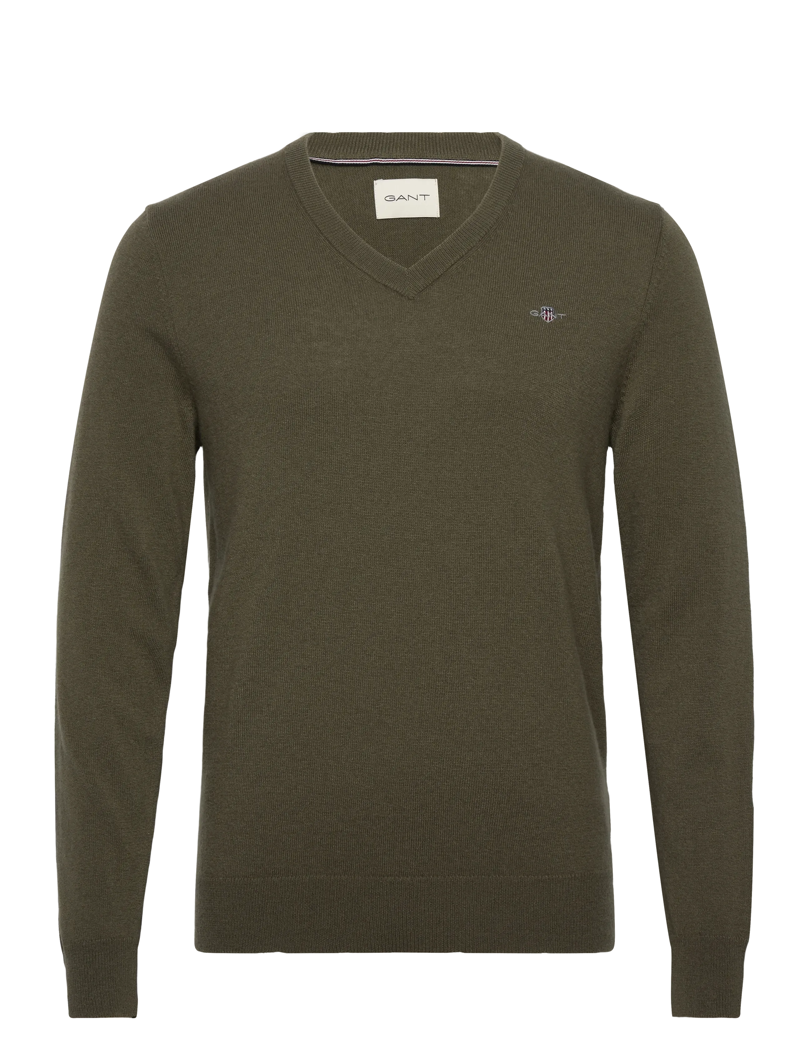 GANT LAMBSWOOL BLEND V-NECK - Strik - JUNIPER GREEN / green
