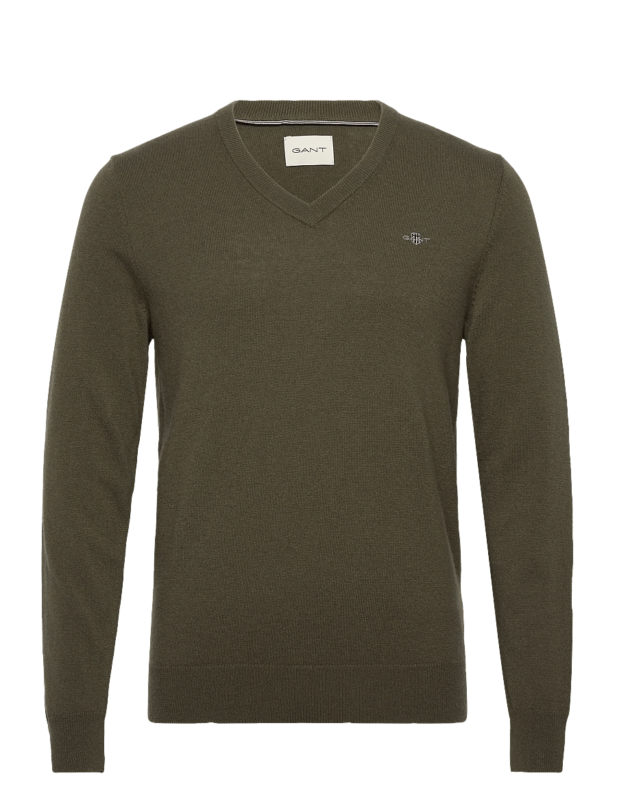 Gant - LAMBSWOOL BLEND V-NECK - trøjer - juniper green - 0