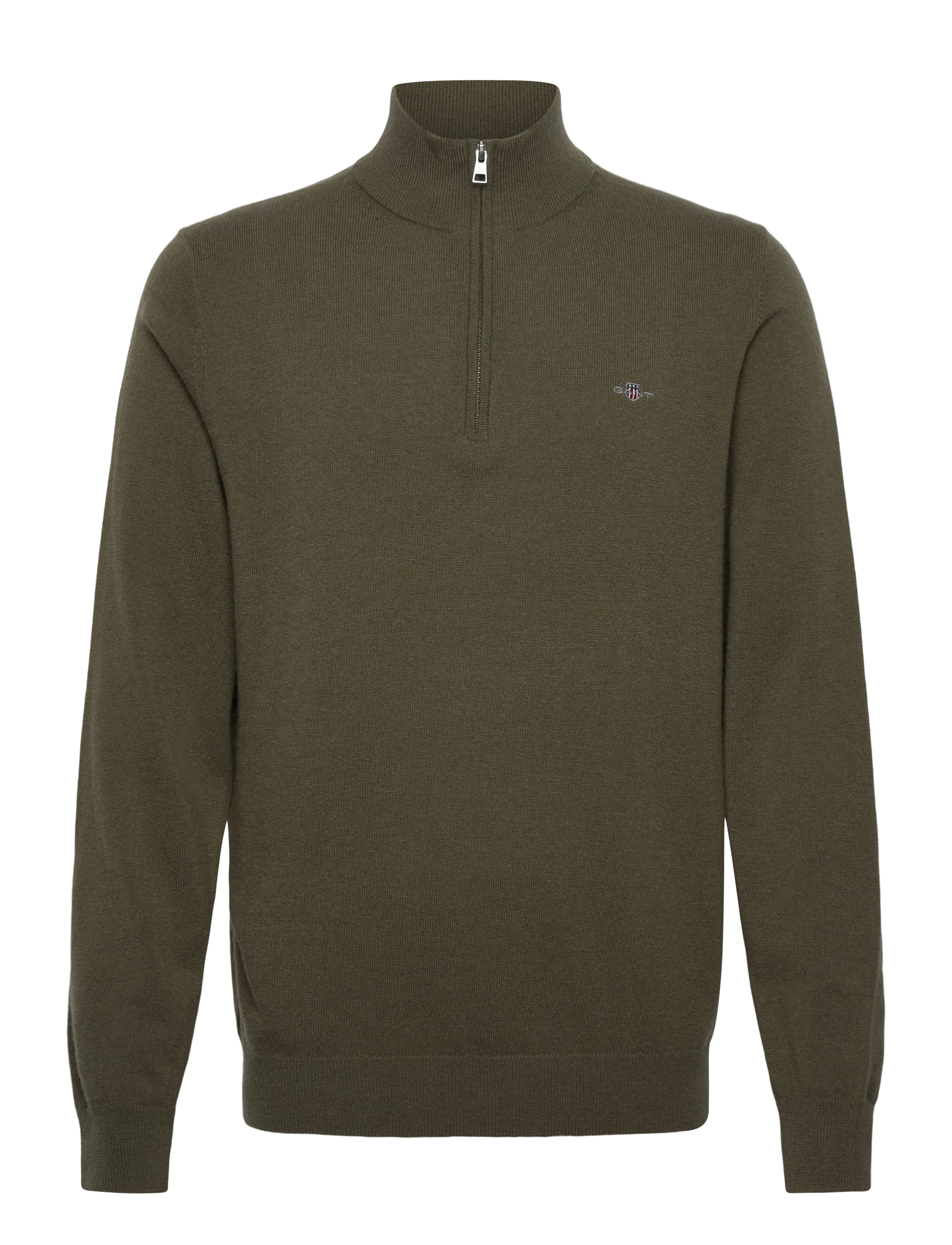 GANT Lammwolle Blend Half Zip Khaki - L - Herren