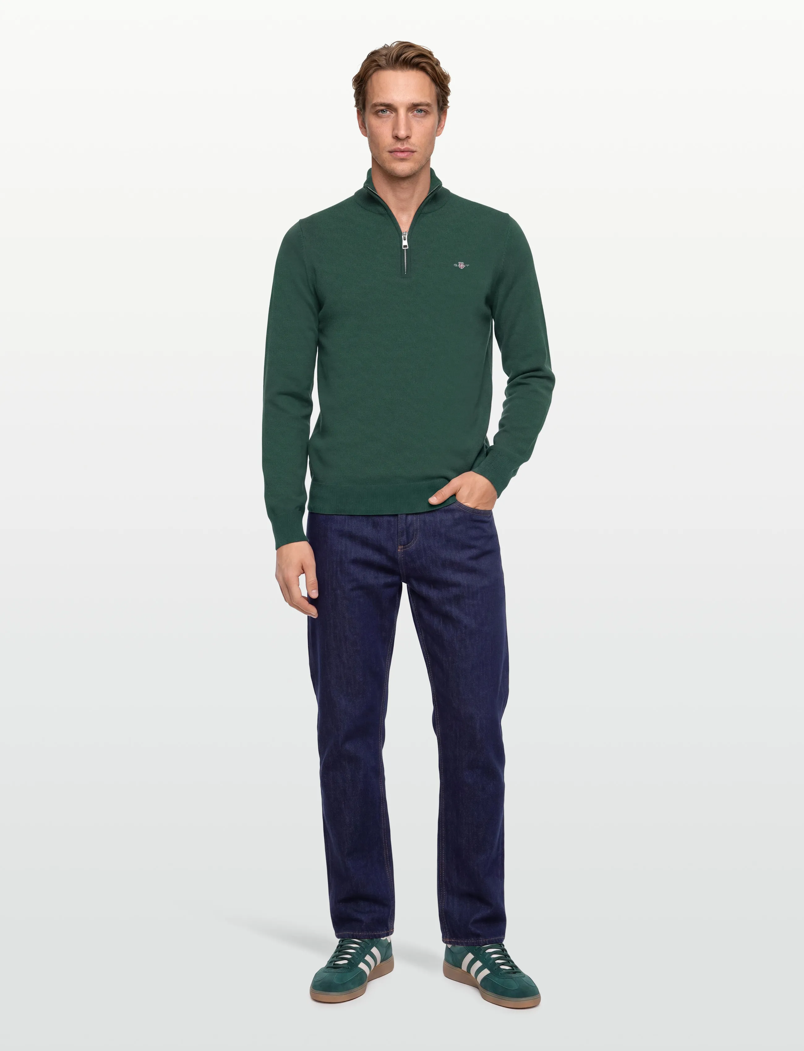 Gant Lambswool Blend Half Zip, Mænd, Halv Zip Trøje, Grøn, Str: XXXXL