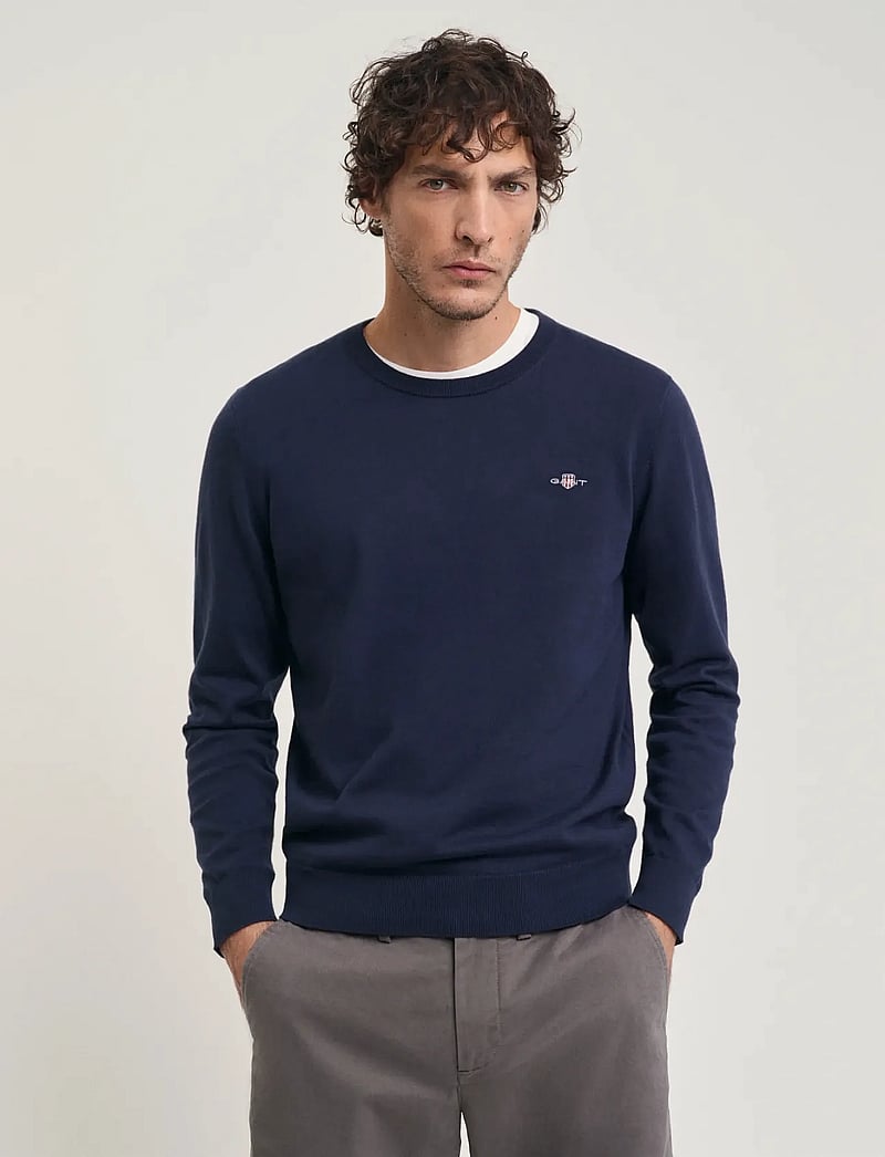 GANT - COTTON C-NECK - knitted round necks - marine - 0