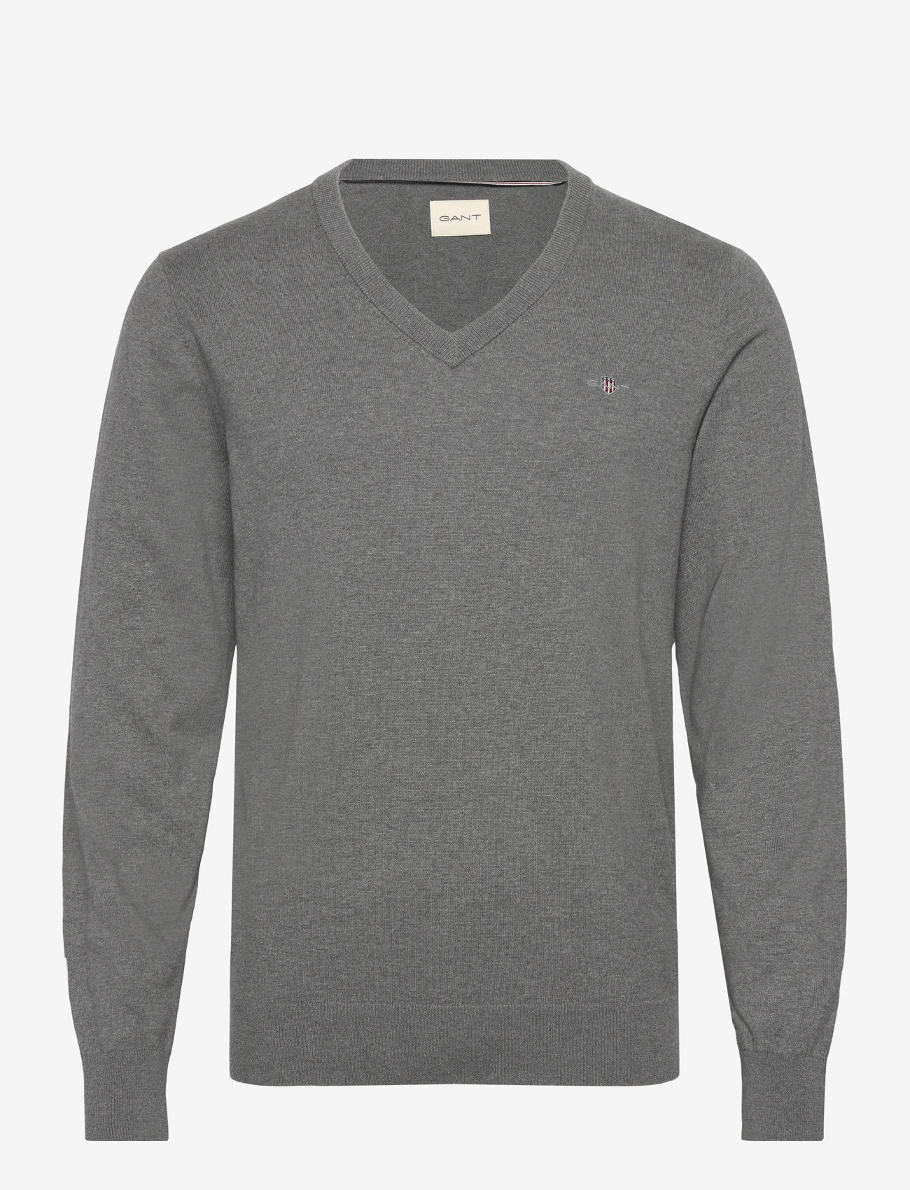 GANT - SHIELD COTTON V-NECK - höstkläder - dark grey melange - 0