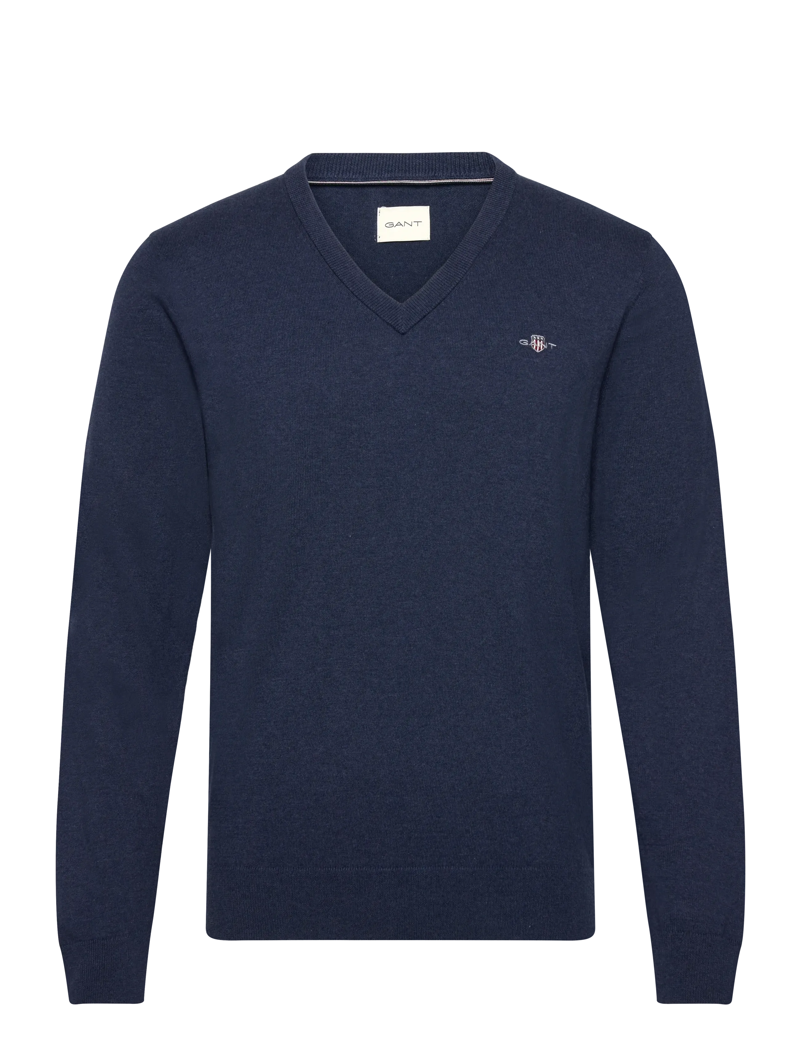 Gant SHIELD COTTON V-NECK - Stickat - DARK JEANSBLUE MELANGE / navy