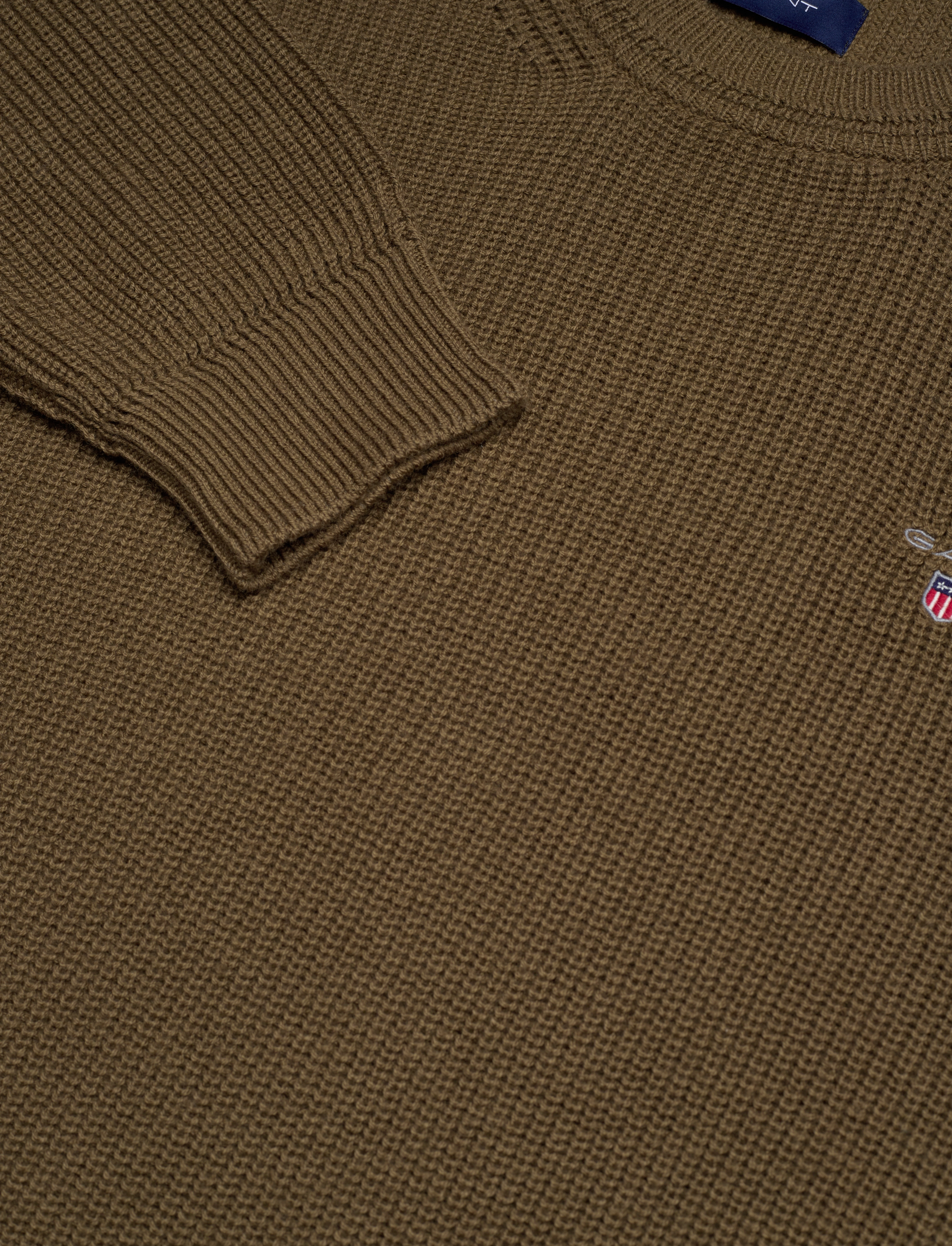 GANT - D2. COTTON WOOL RIB C-NECK - army green - 2