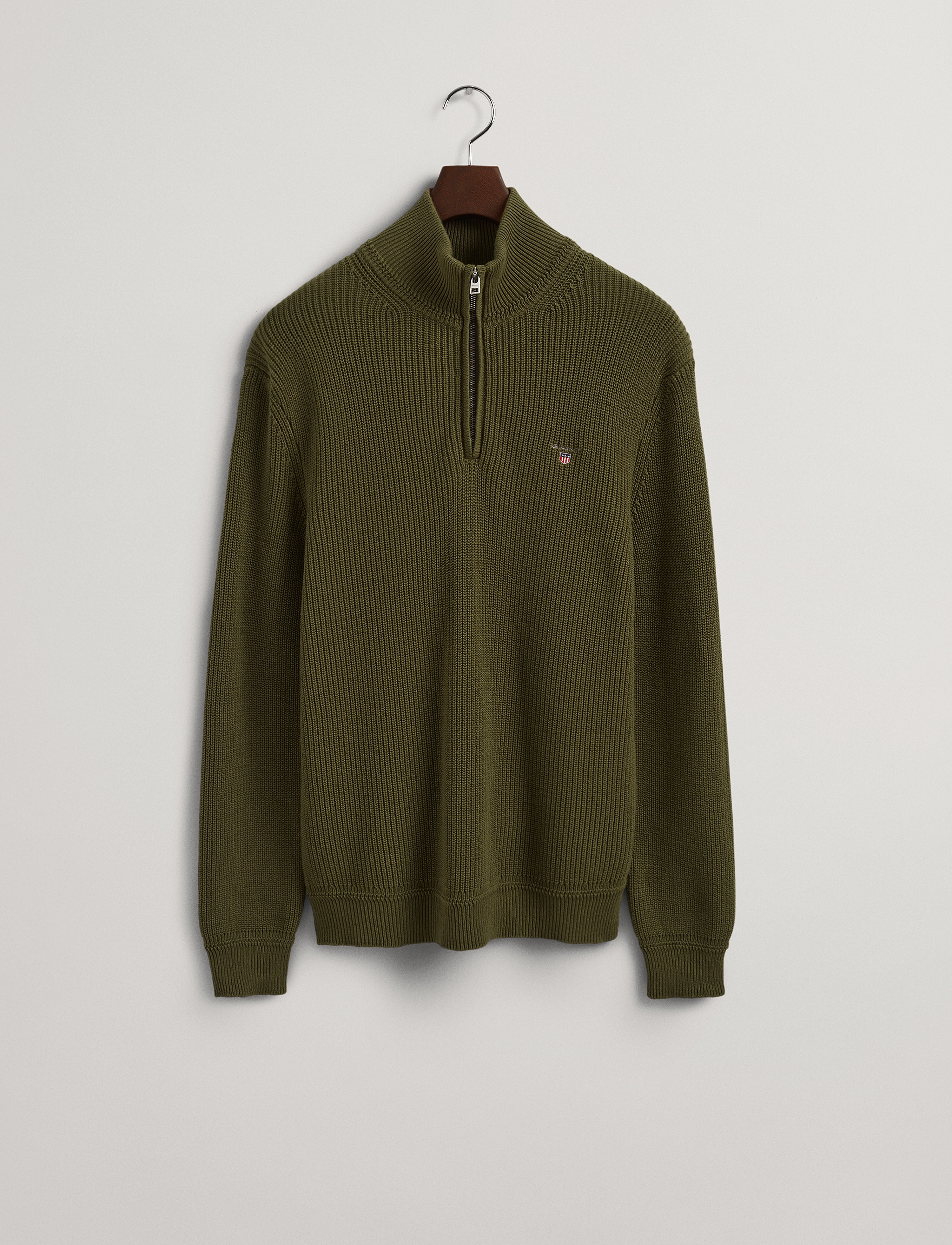 GANT - D2. COTTON WOOL RIB HALF ZIP - army green - 3