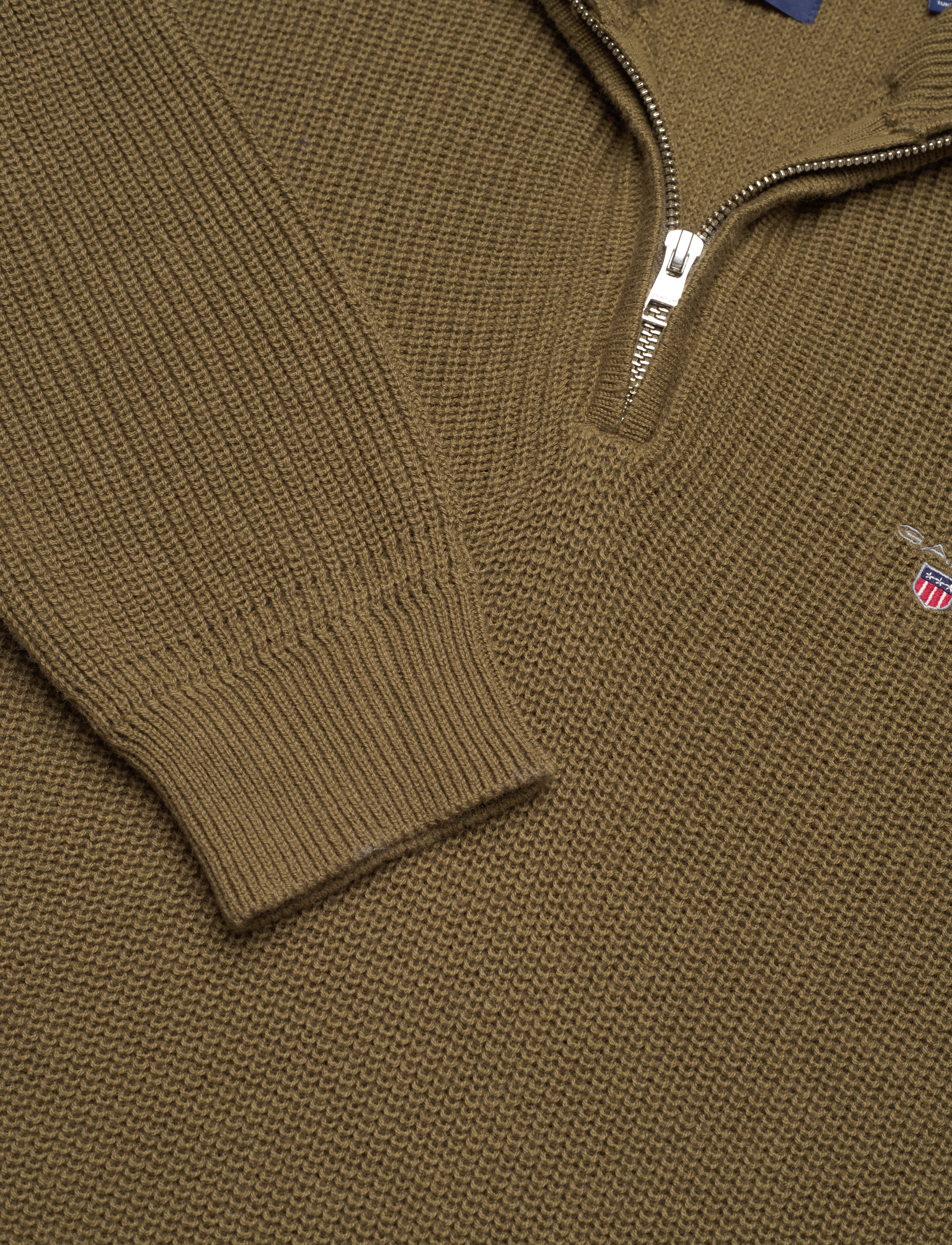GANT - D2. COTTON WOOL RIB HALF ZIP - army green - 2