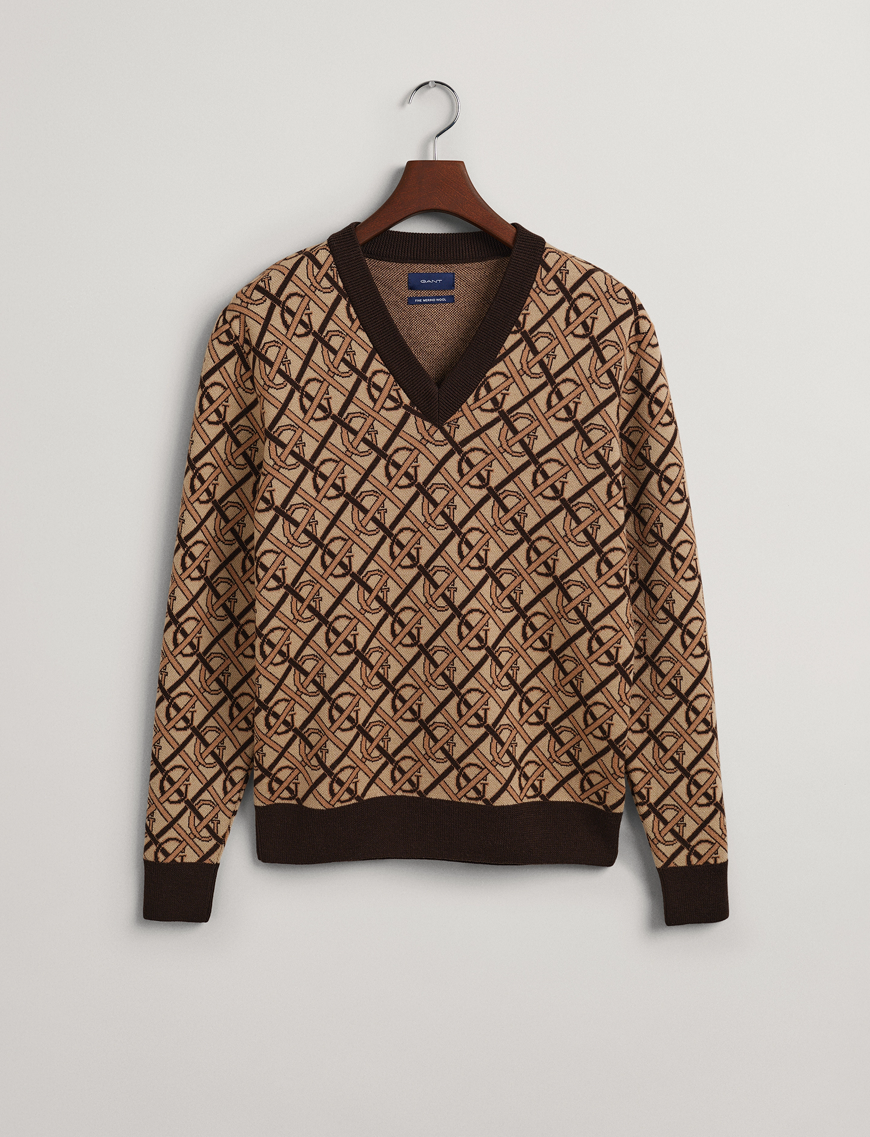 GANT - D2. MONOGRAM MERINO V-NECK - rich brown - 3