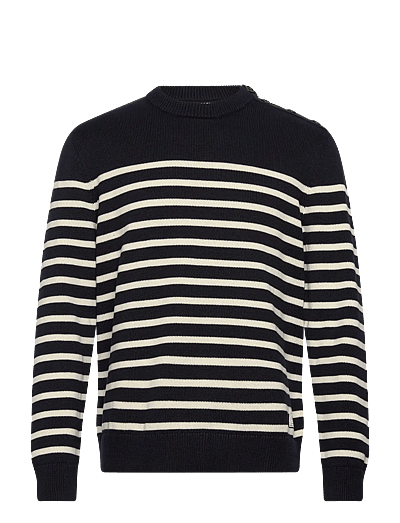 Striped Cotton C-Neck - Rund Hals