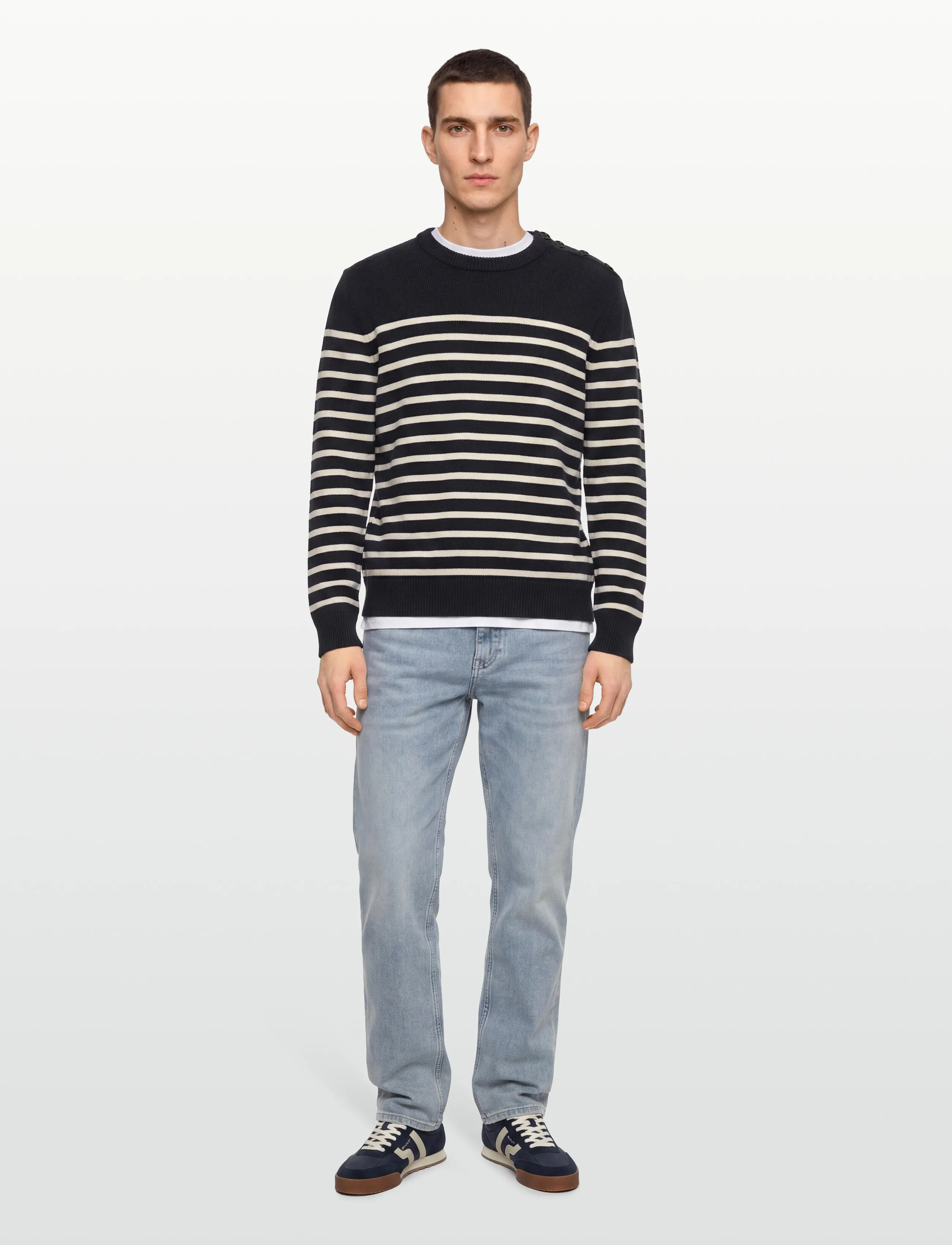 Gant Striped Cotton C-Neck, XXL, Knitwear, Marineblau - Round Necks, Männerswear