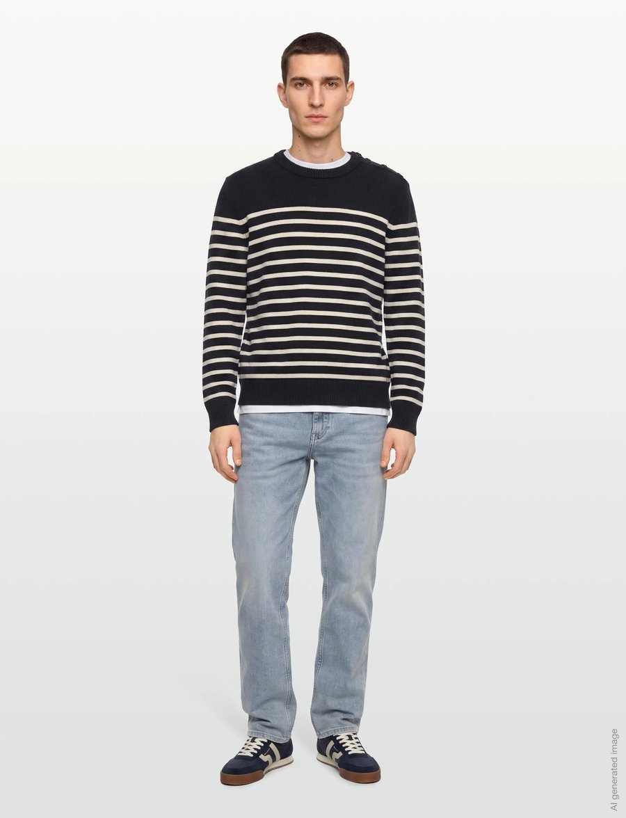 Gant - STRIPED COTTON C-NECK - rundhals - evening blue - 0
