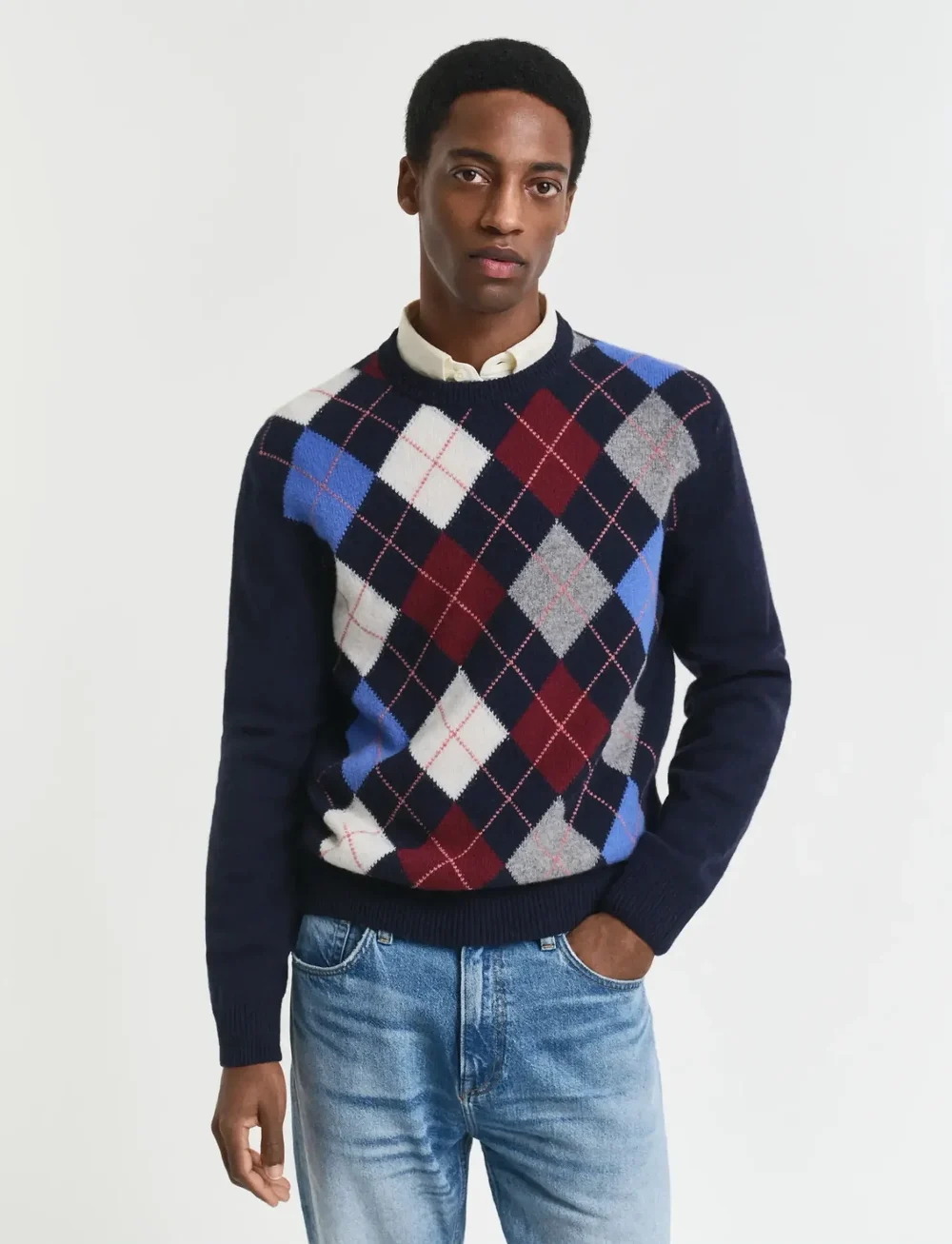 GANT - ARGYLE C-NECK - rund hals - dark navy melange - 0