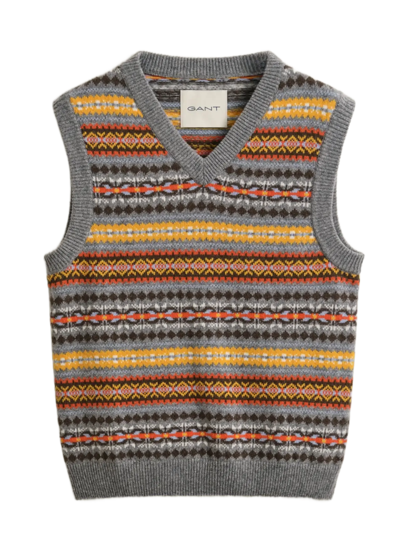 Gant Fair Isle Vest, Mænd, Fair Isle Vest, Grå, Str: S