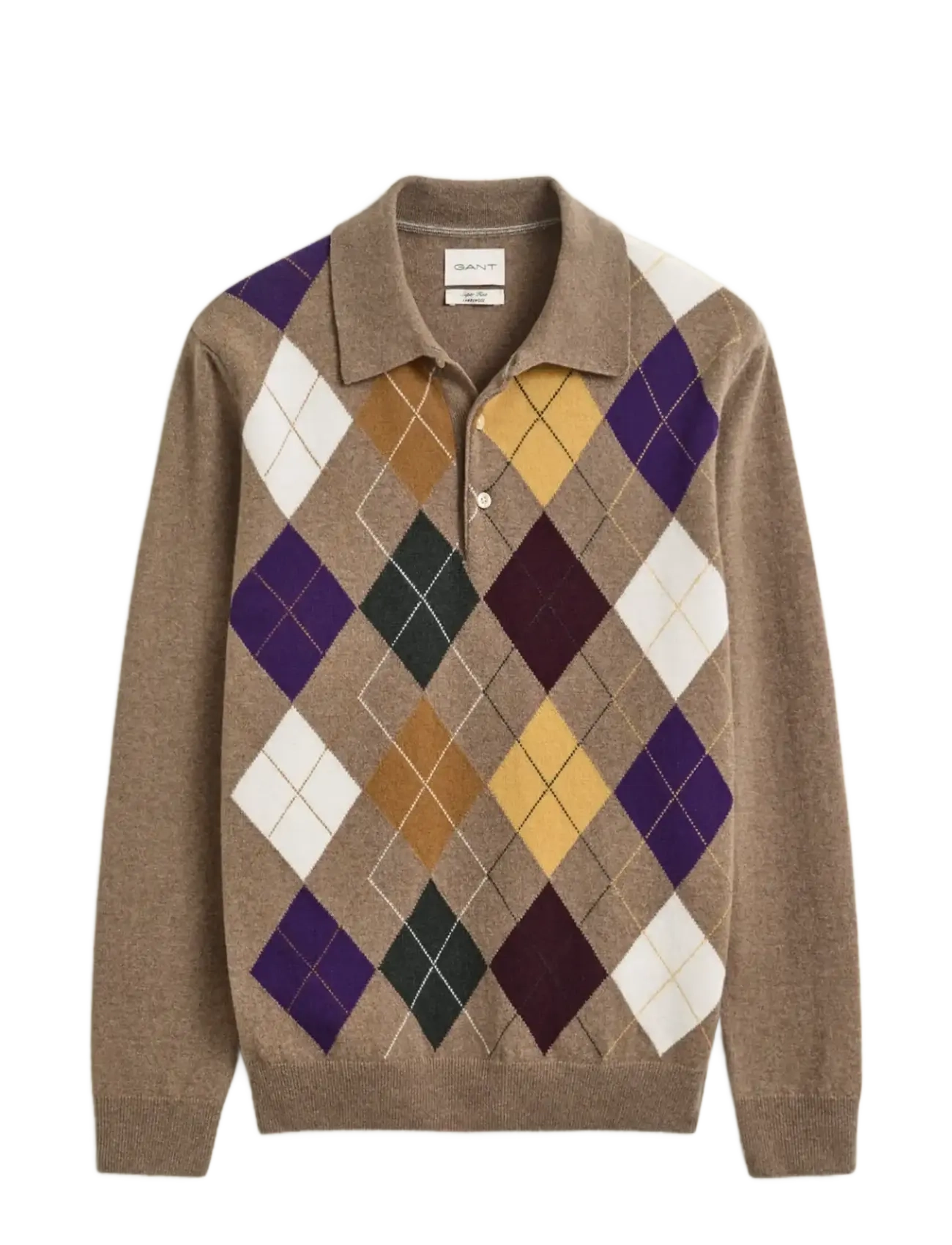 Gant SUPERFINE LAMBSWOOL ARGYLE POLO - Clothing - LT BROWN MELANGE / brown