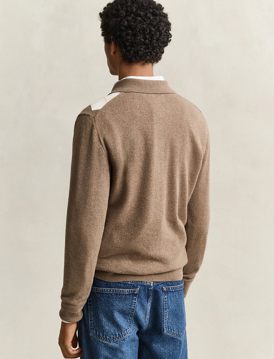 Gant - SUPERFINE LAMBSWOOL ARGYLE POLO - long-sleeved knitted polos - lt brown melange - 2