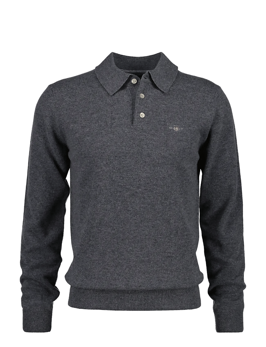 Gant - SUPERFINE LAMBSWOOL POLO - long-sleeved knitted polos - charcoal melange - 1