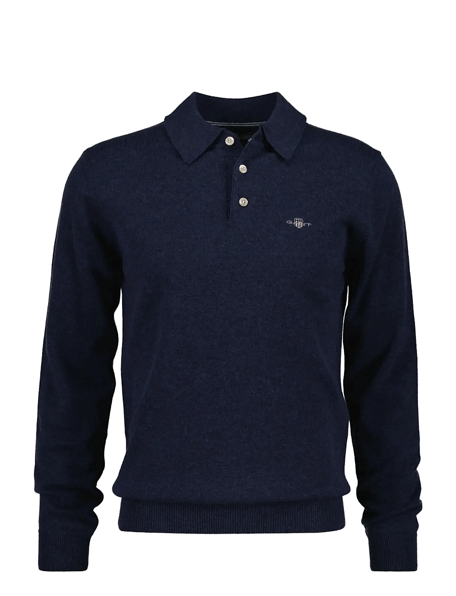 Gant - SUPERFINE LAMBSWOOL POLO - long-sleeved knitted polos - dark navy melange - 1