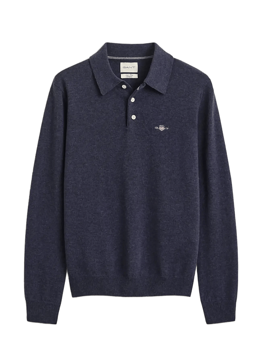 Gant - SUPERFINE LAMBSWOOL POLO - langärmelige strick-polohemden - dark navy melange - 1