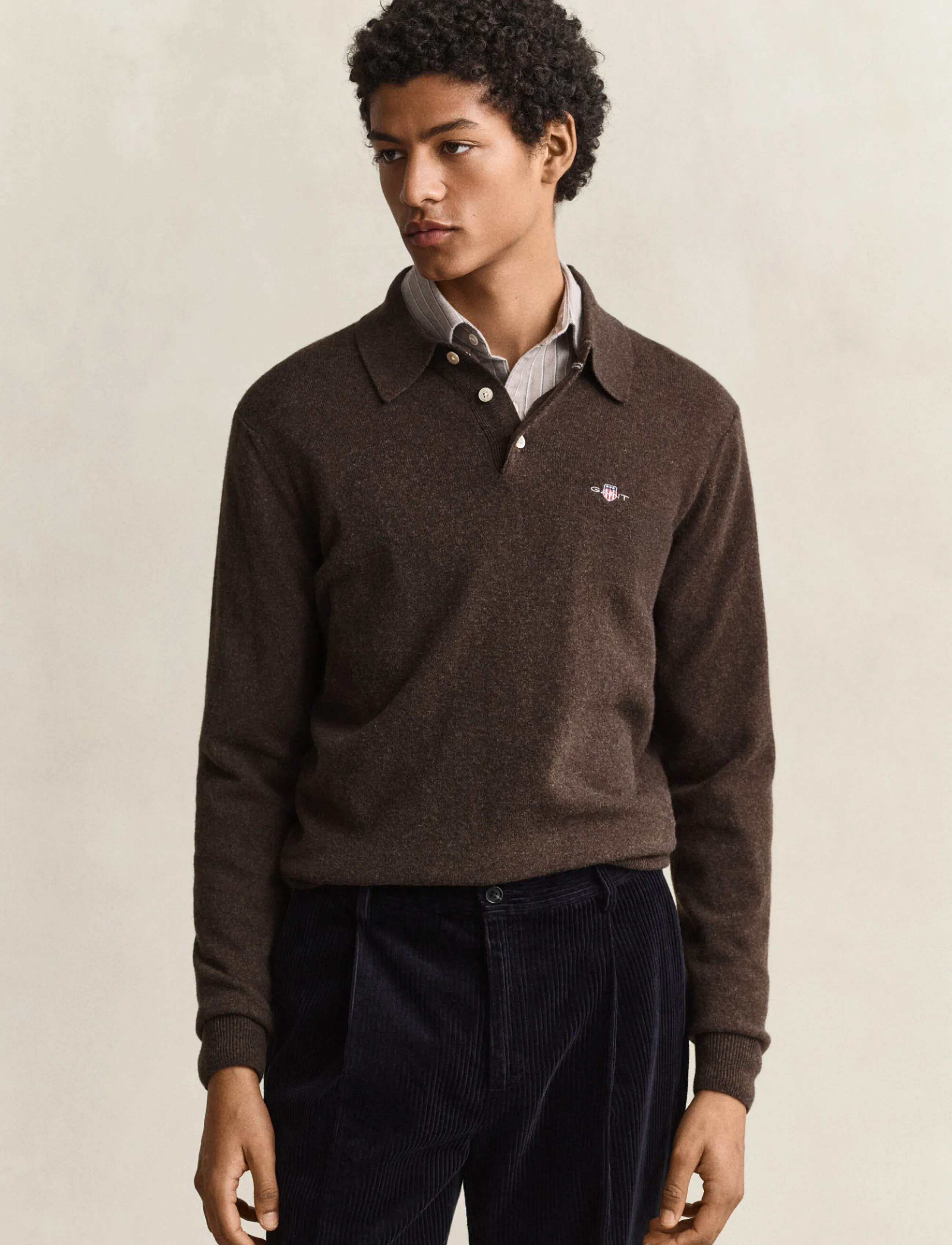 Gant SUPERFINE LAMBSWOOL POLO - Långärmade stickade pikétröjor - DK BROWN MELANGE / brown