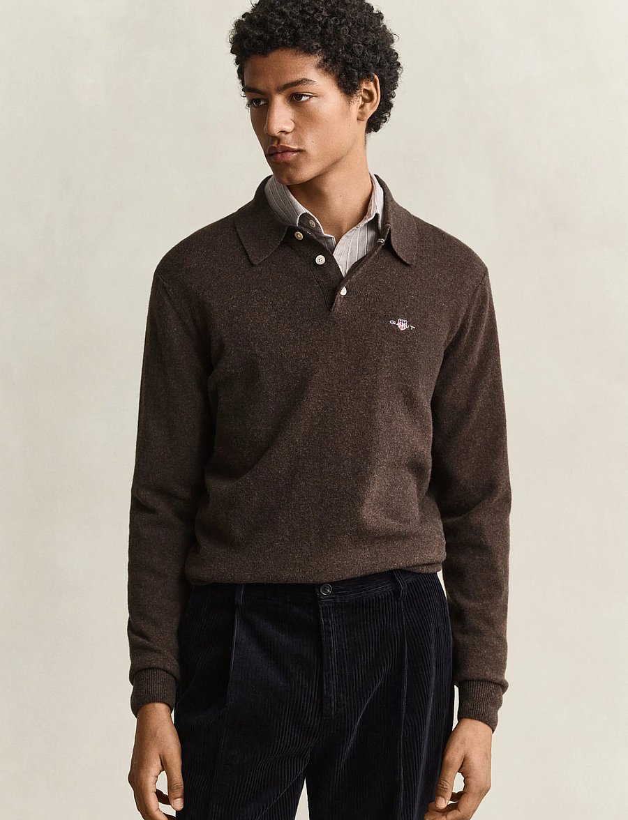 Gant - SUPERFINE LAMBSWOOL POLO - dk brown melange - 0