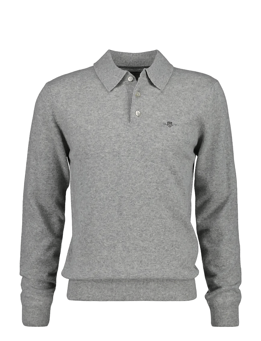 Gant - SUPERFINE LAMBSWOOL POLO - langärmelige strick-polohemden - grey melange - 0