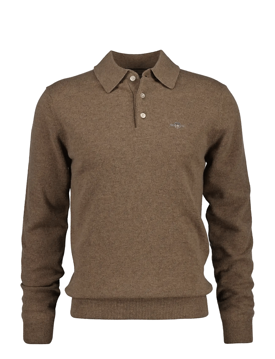 Gant - SUPERFINE LAMBSWOOL POLO - langärmelige strick-polohemden - lt brown melange - 1