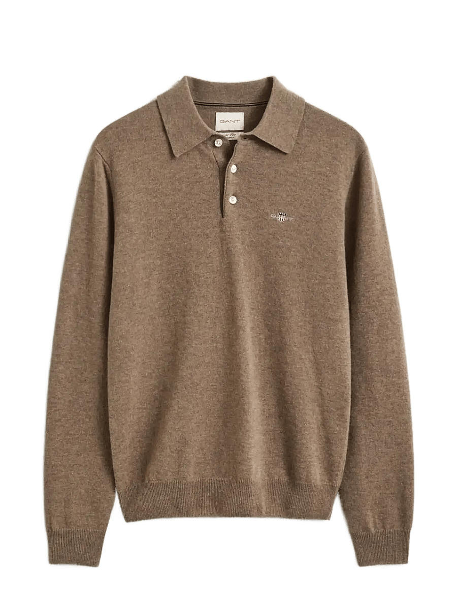 Gant - SUPERFINE LAMBSWOOL POLO - langärmelige strick-polohemden - lt brown melange - 1