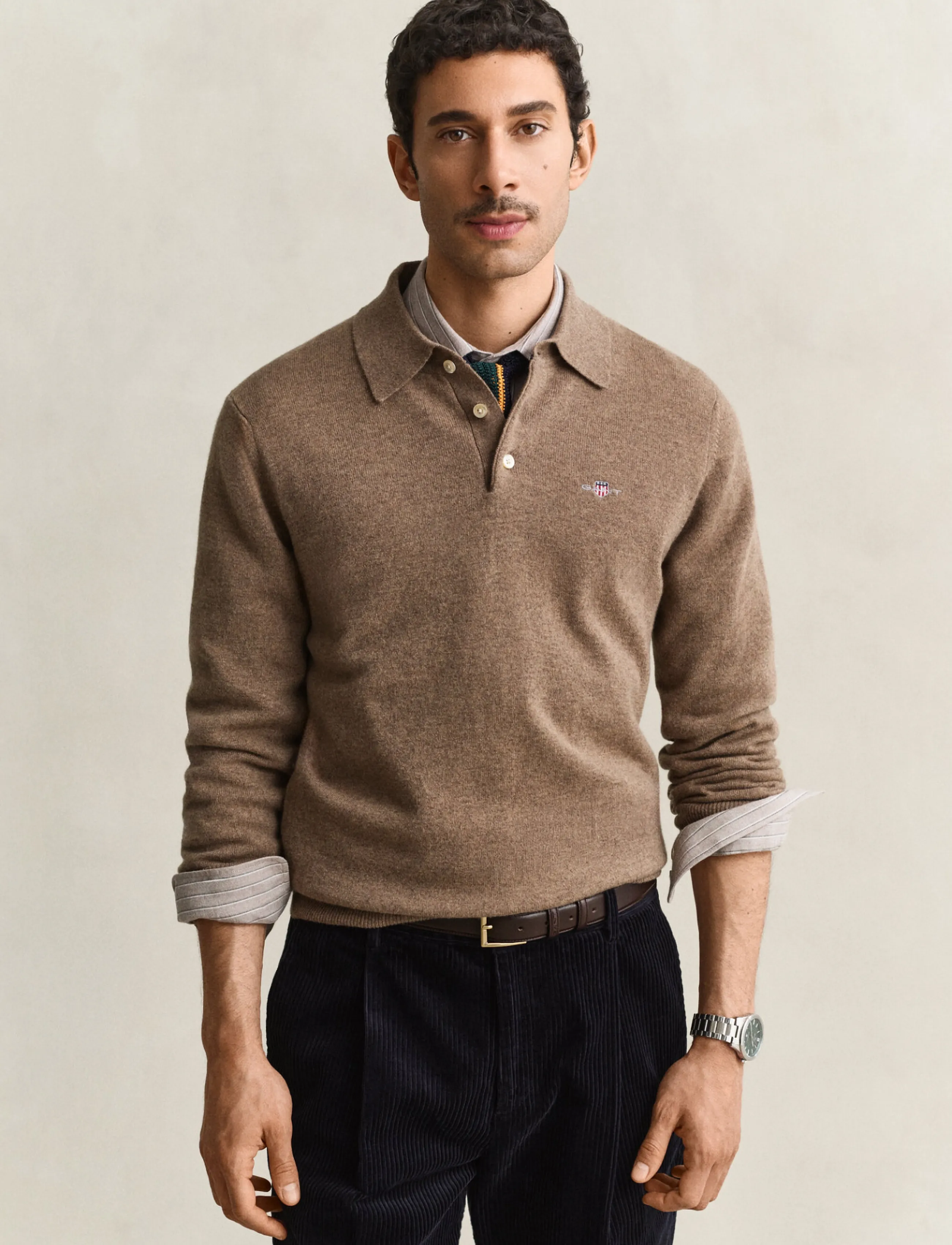 Gant SUPERFINE LAMBSWOOL POLO - Tøj - LT BROWN MELANGE / brown