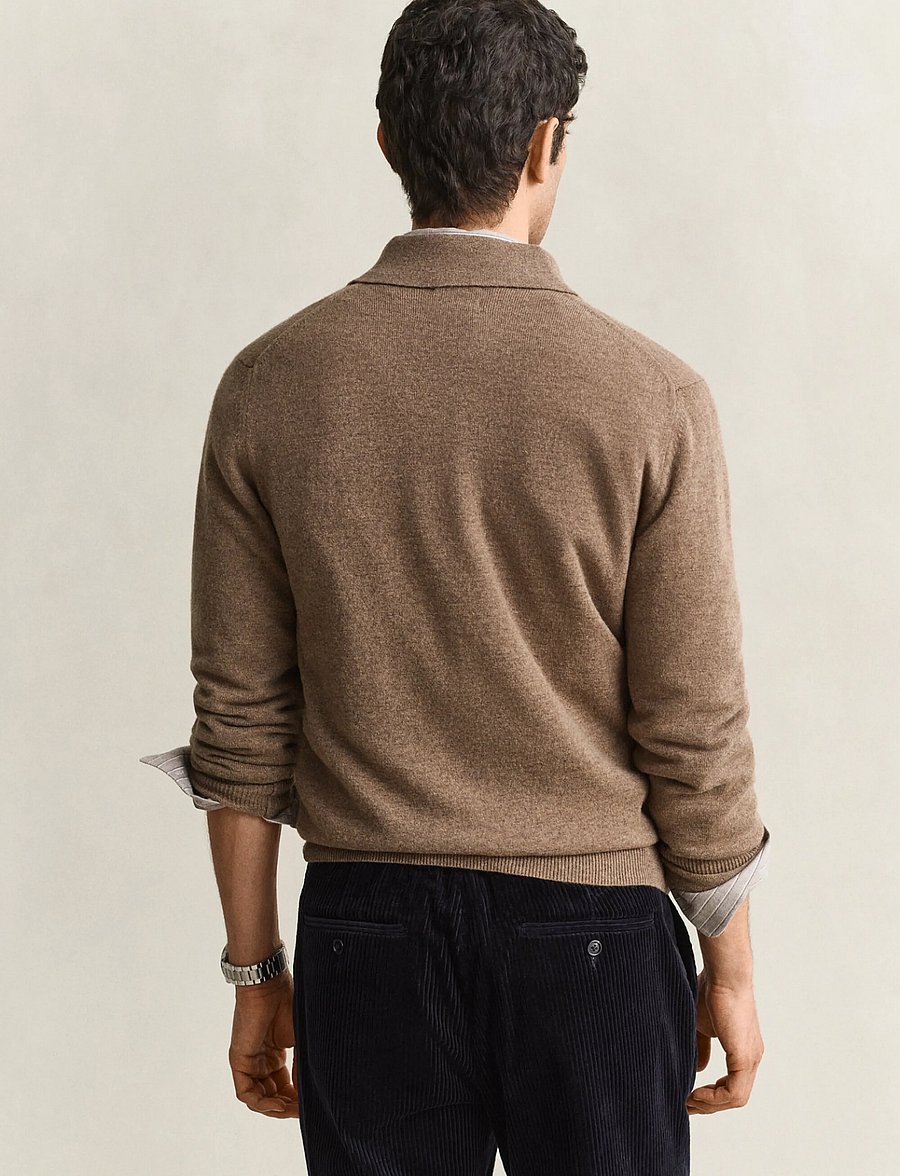 Gant - SUPERFINE LAMBSWOOL POLO - langärmelige strick-polohemden - lt brown melange - 2