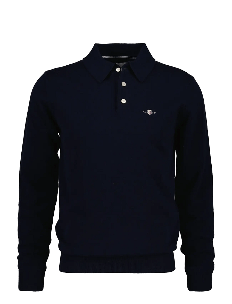 Gant - SUPERFINE LAMBSWOOL POLO - long-sleeved knitted polos - marine - 1