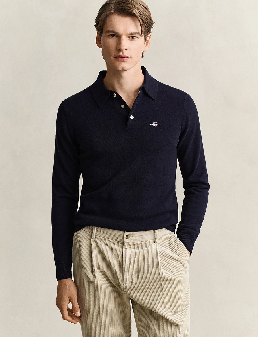 Gant - SUPERFINE LAMBSWOOL POLO - long-sleeved knitted polos - marine - 0