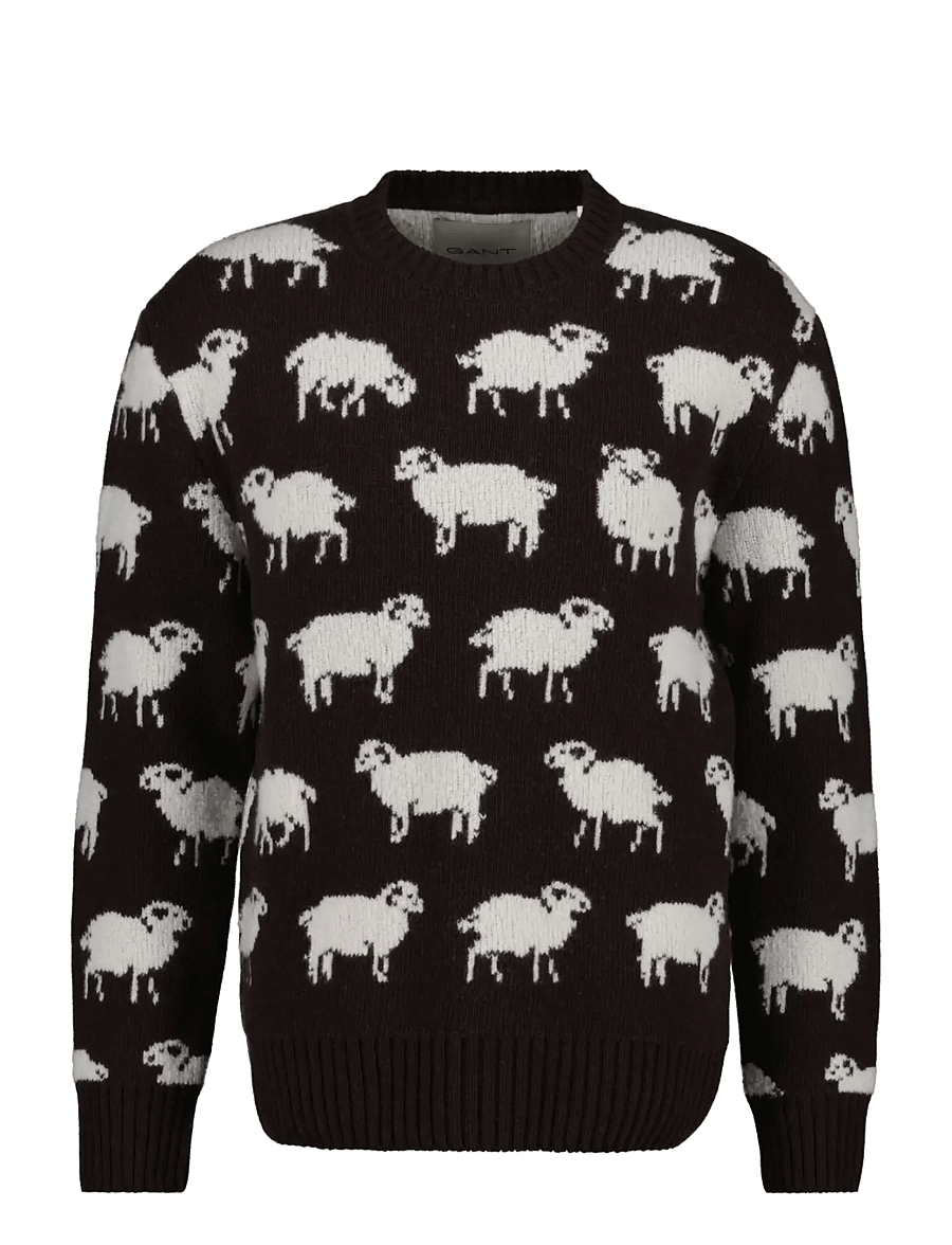 Gant - WOOL BLEND JACQUARD C-NECK - rundhalsad - black brown - 0