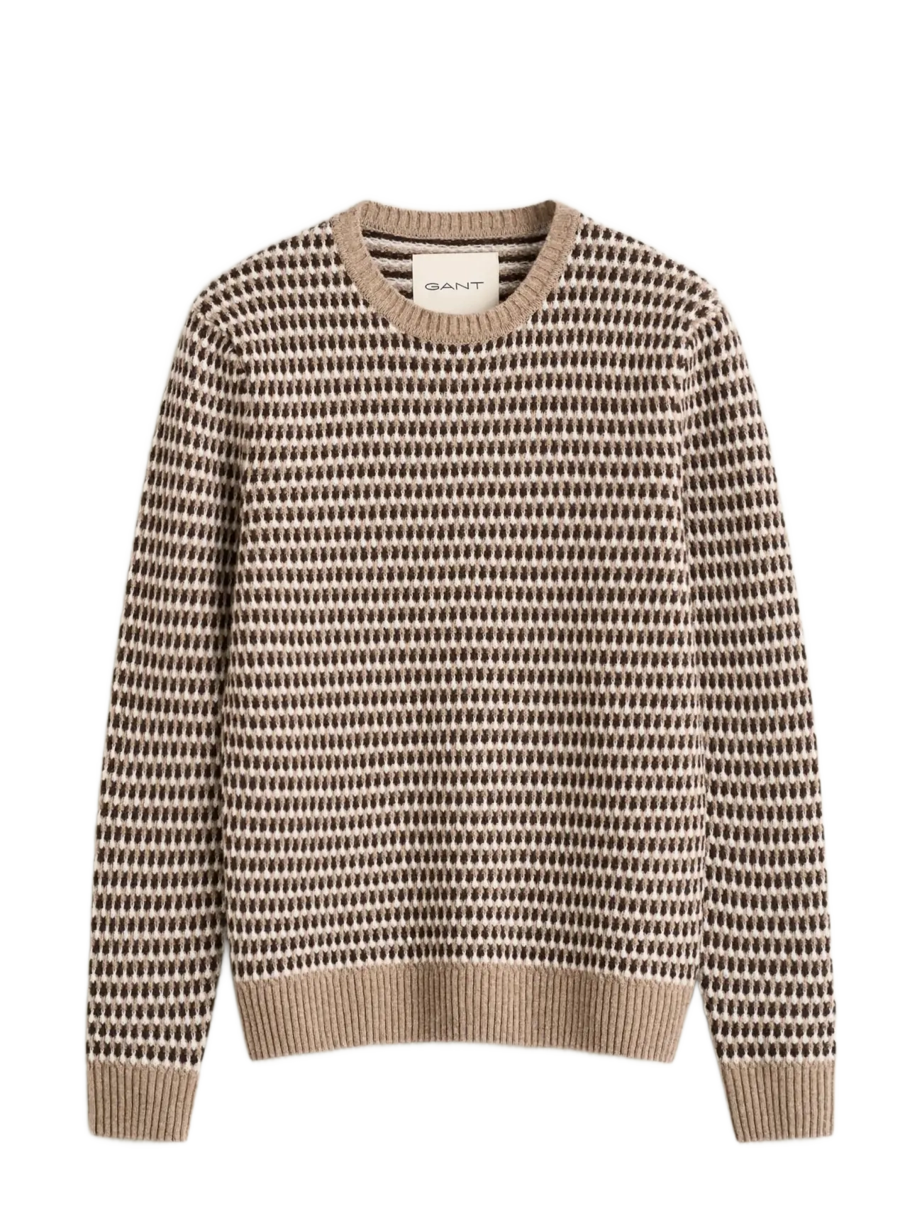 Textured 3 Tone Wool Blend C-Neck