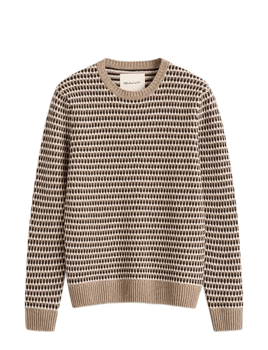 Gant - TEXTURED 3 TONE WOOL BLEND C-NECK - round necks - dk. sand melange - 0