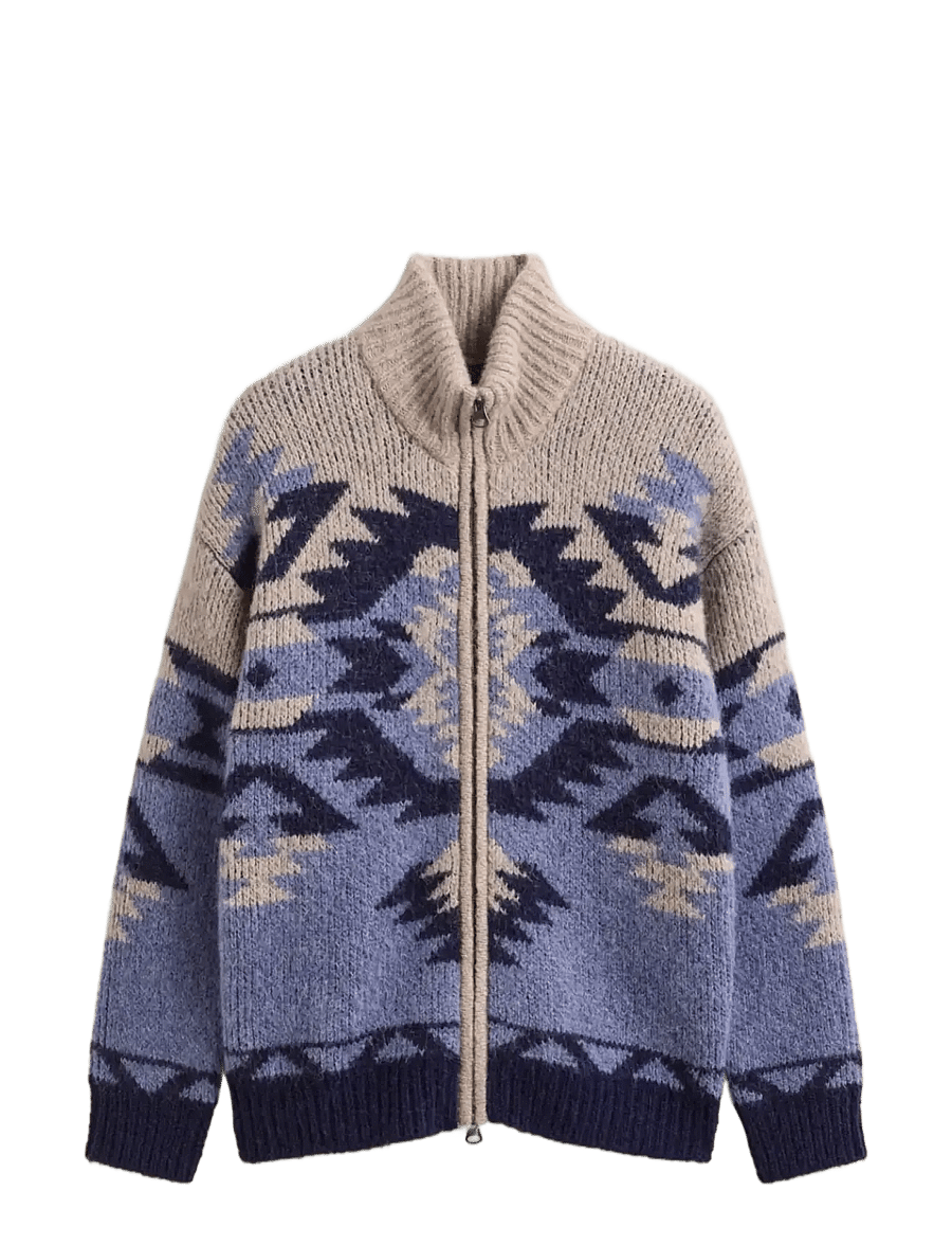 Gant - ALPACA BLEND JACQUARD ZIP CARDIGAN - cardigans - blue horizon - 1