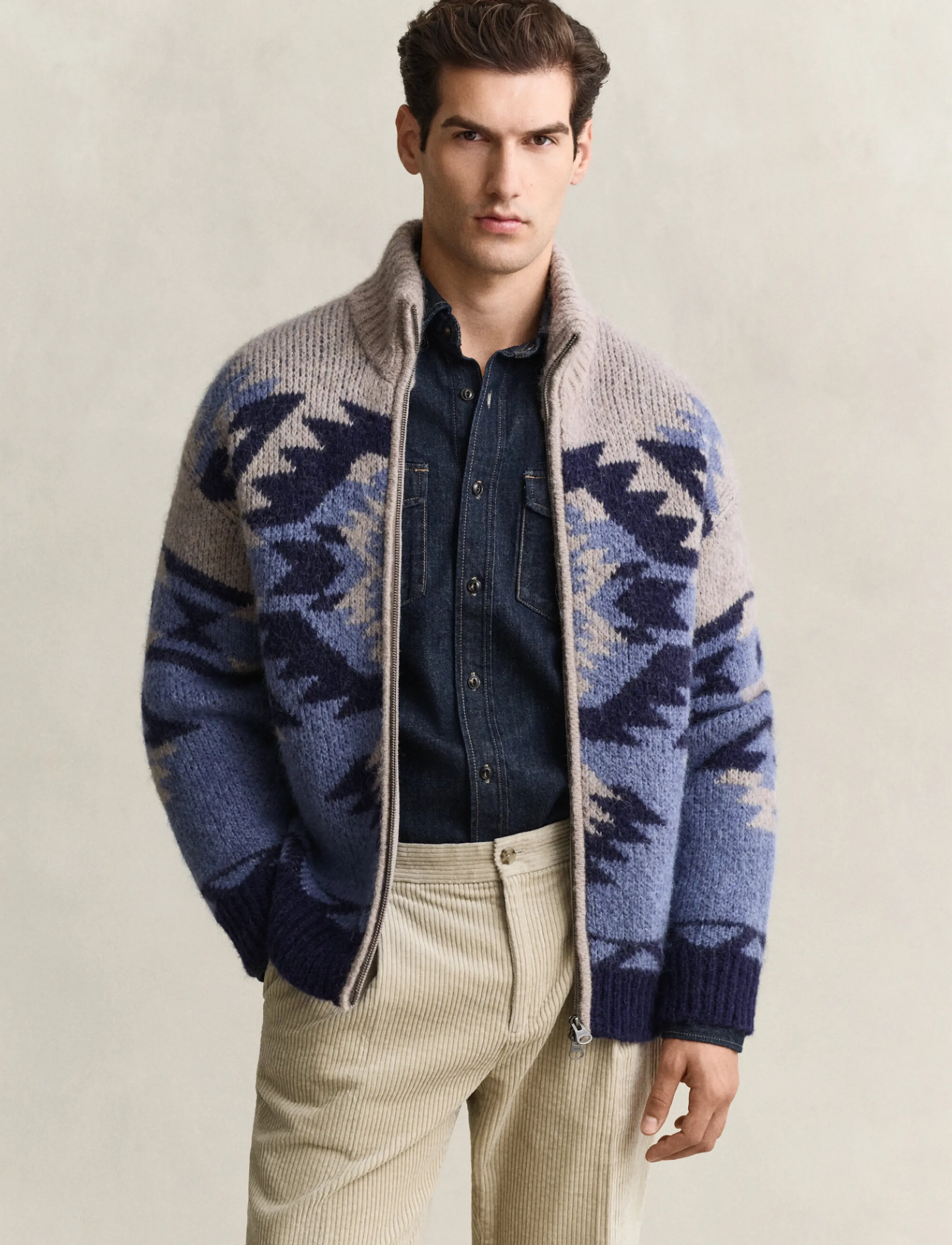 Gant - ALPACA BLEND JACQUARD ZIP CARDIGAN - cardigans - blue horizon - 0