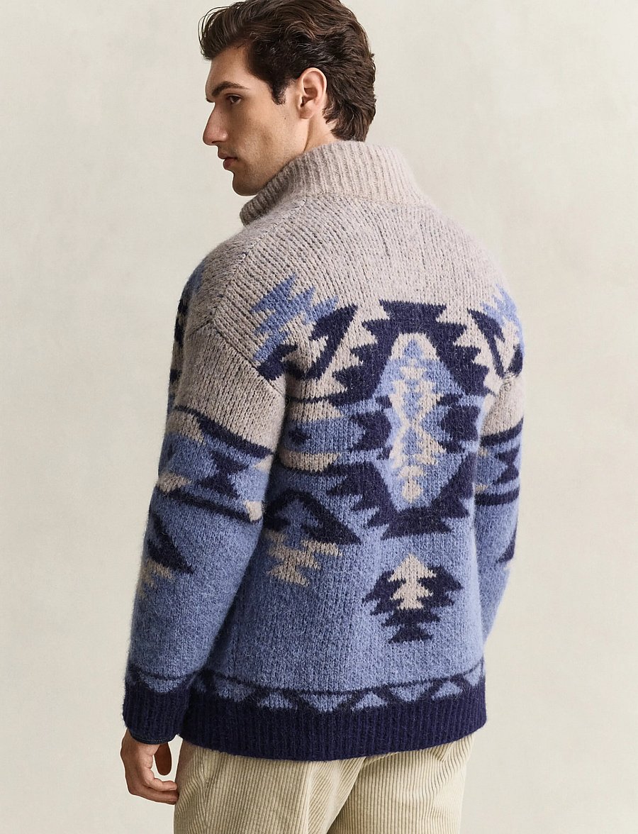 Gant - ALPACA BLEND JACQUARD ZIP CARDIGAN - cardigans - blue horizon - 2