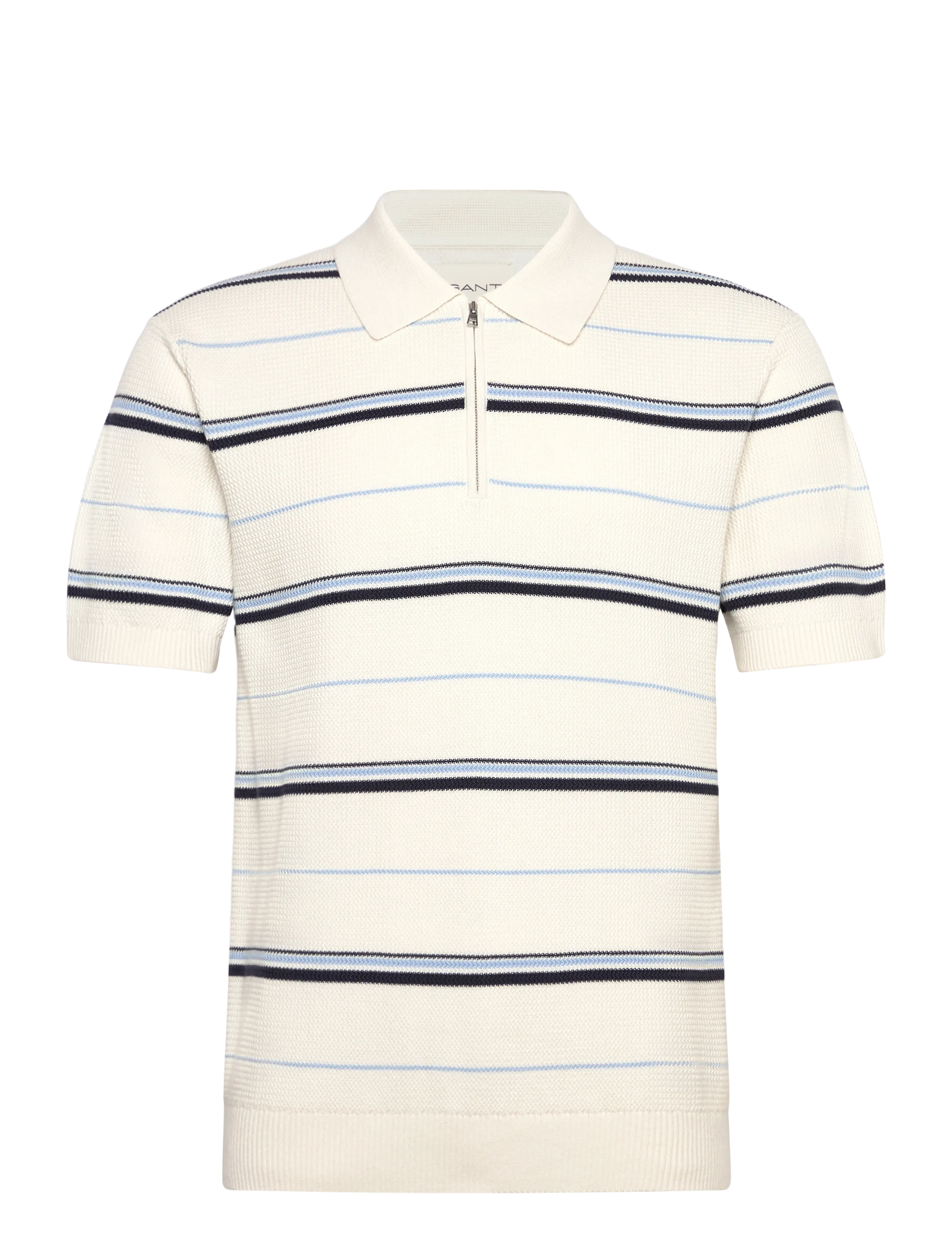 GANT Gestreift Textured Zip Polo Cream - S - Herren