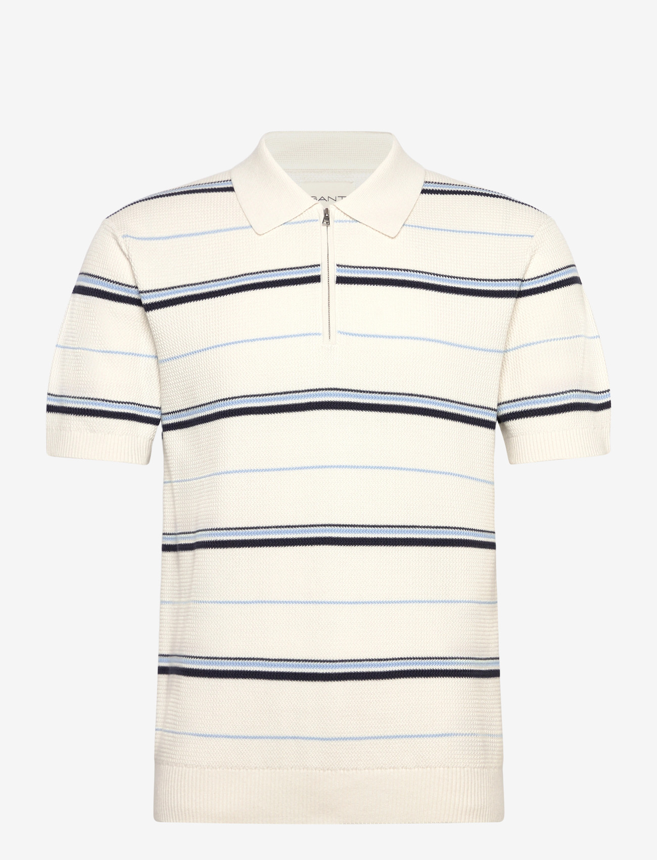 Gant - STRIPED TEXTURED ZIP POLO - kortærmede poloer - eggshell - 1
