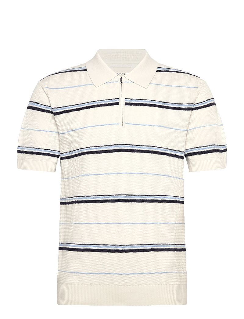 Gant - STRIPED TEXTURED ZIP POLO - kurzärmelig - eggshell - 1