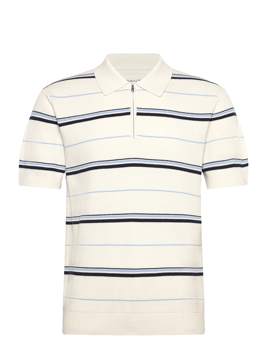 Gant - STRIPED TEXTURED ZIP POLO - kurzärmelig - eggshell - 1
