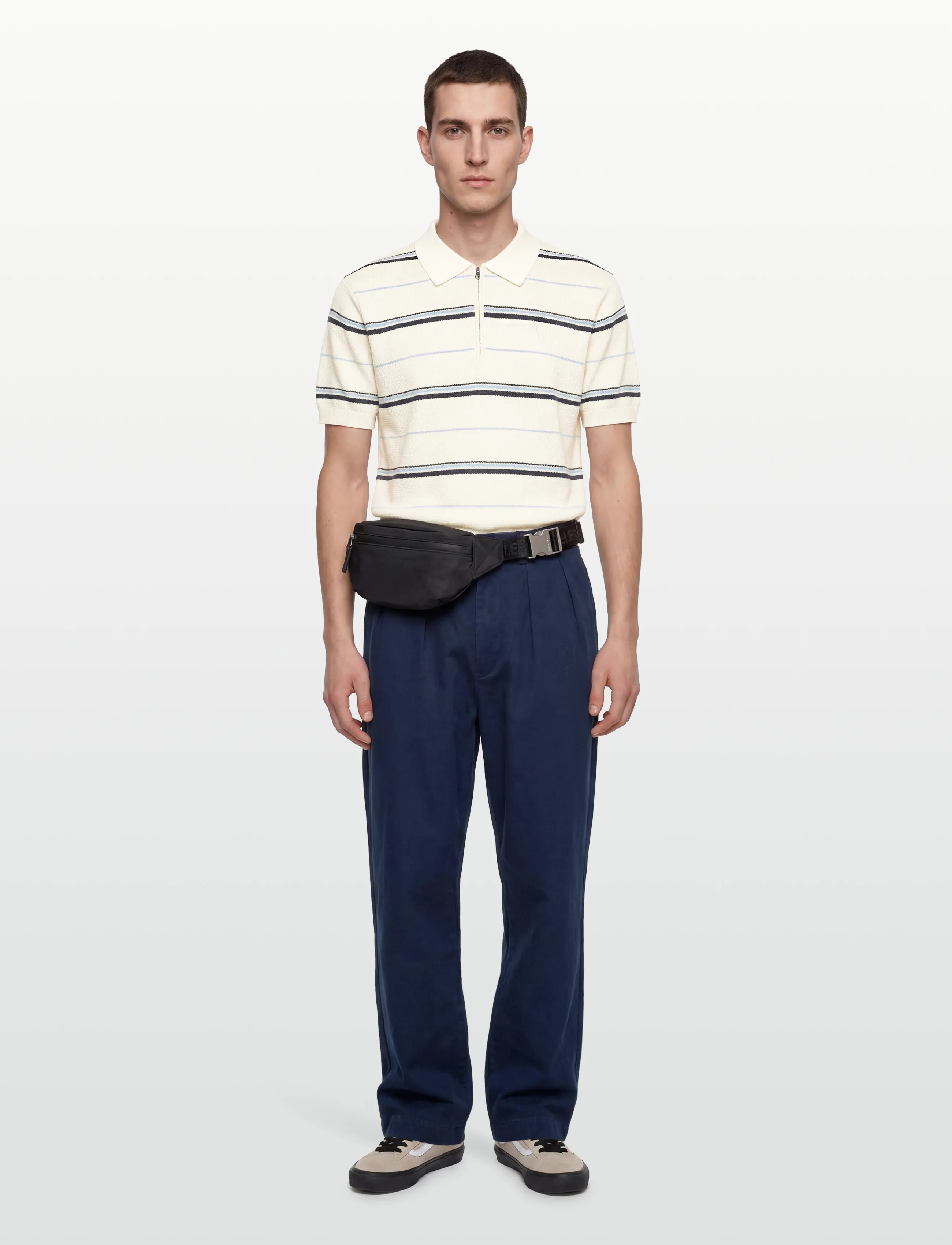 Gant Striped Textured Zip Polo, M, Cream, Poloer > Kortærmede, Herre