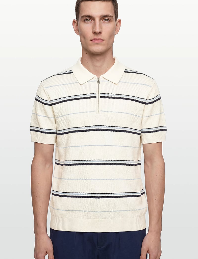 Gant - STRIPED TEXTURED ZIP POLO - kurzärmelig - eggshell - 3