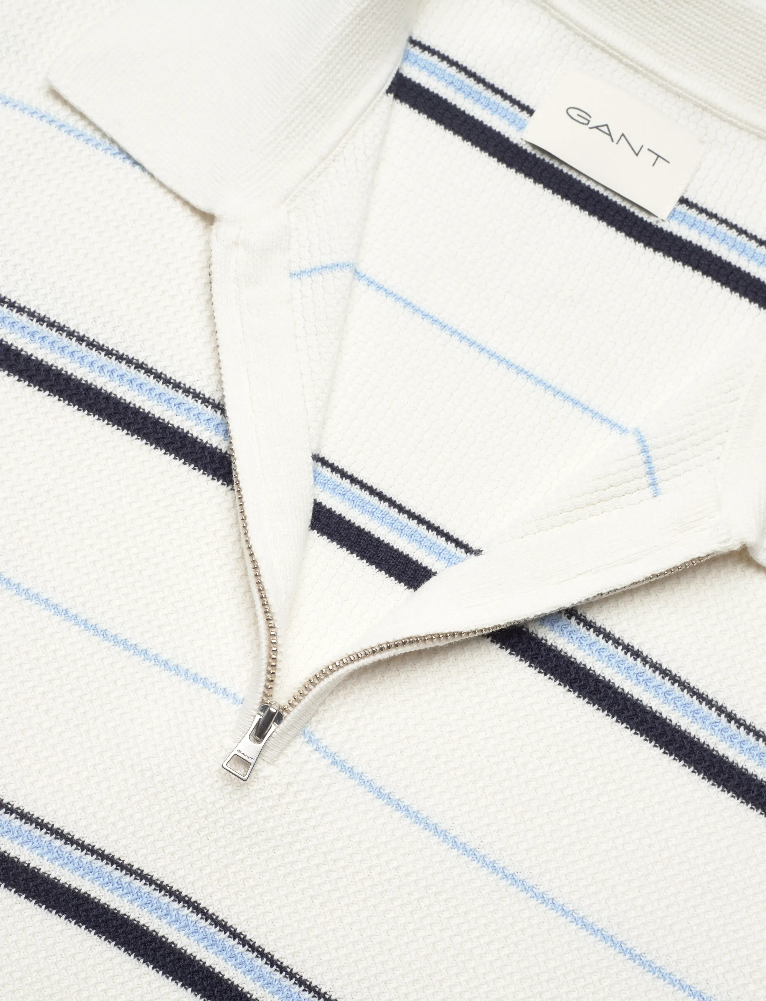 Gant - STRIPED TEXTURED ZIP POLO - kortærmede poloer - eggshell - 5
