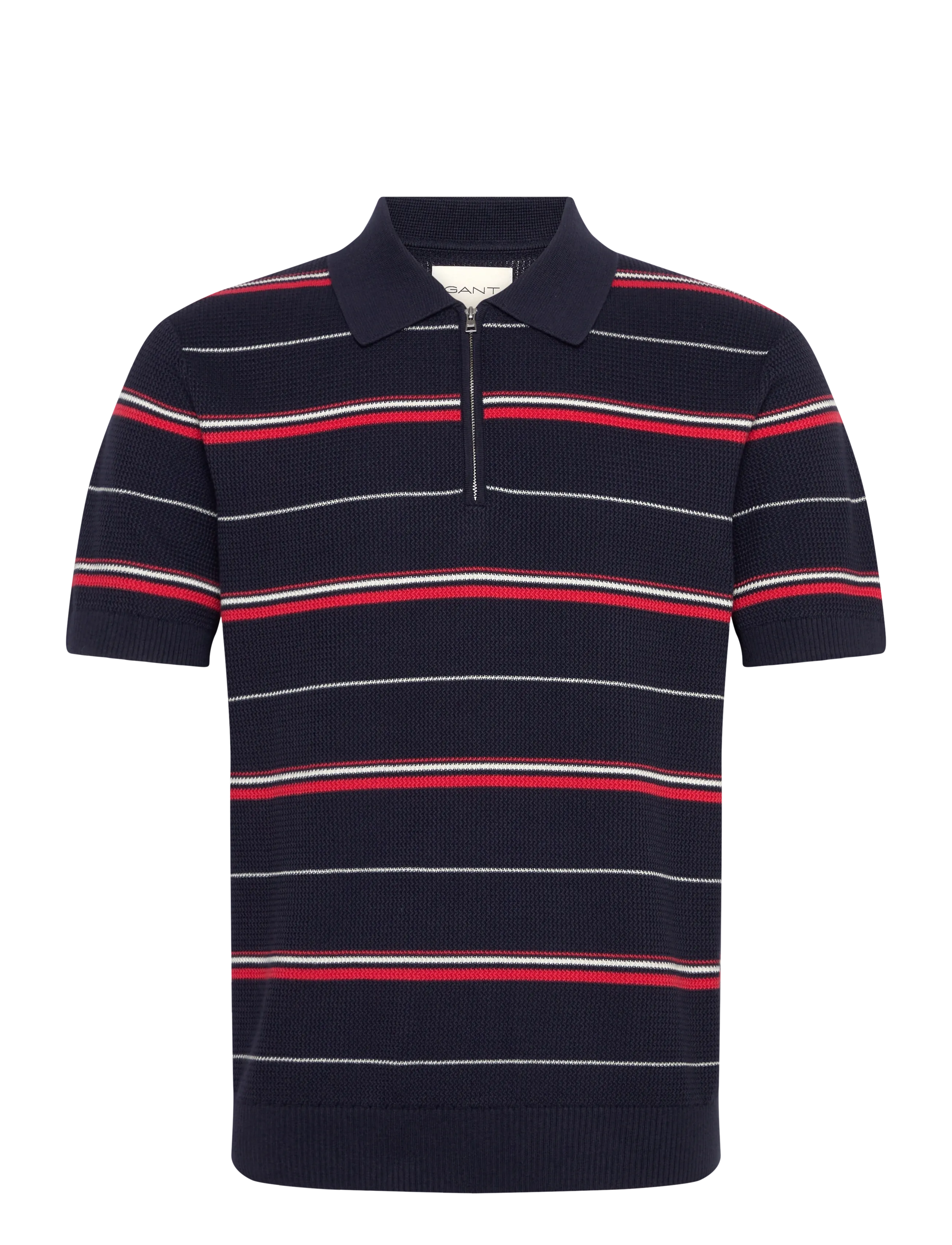 GANT Gestreift Textured Zip Polo Navy - S - Herren