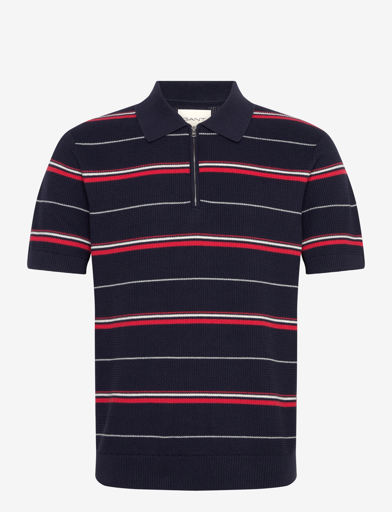 Gant - STRIPED TEXTURED ZIP POLO - lühikeste varrukatega polod - evening blue - 1