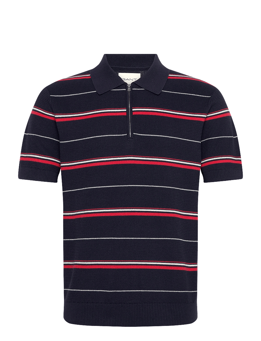 Gant - STRIPED TEXTURED ZIP POLO - kurzärmelig - evening blue - 1