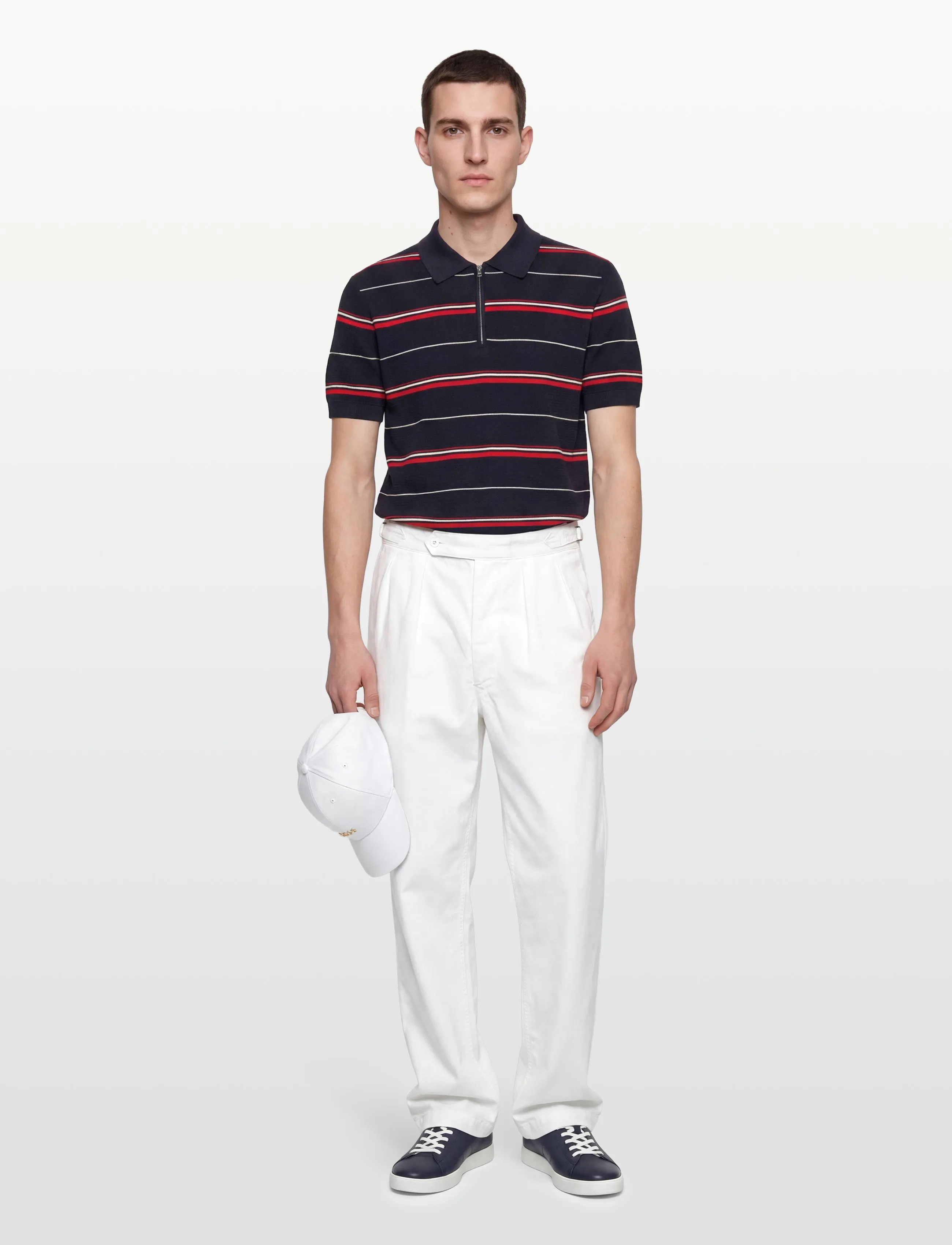 Gant Striped Textured Zip Polo, S, Navy, Poloer > Kortærmede, Herre