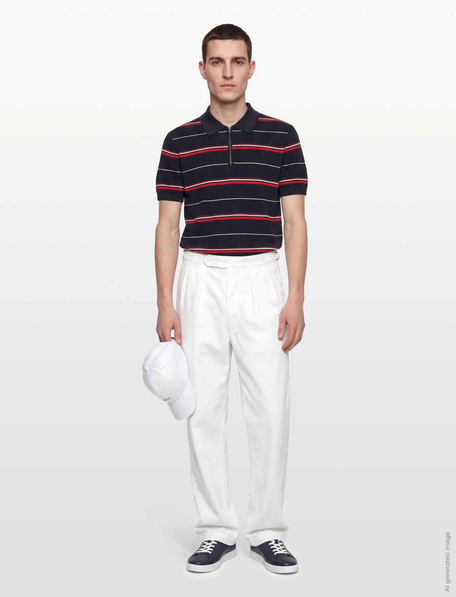 Gant - STRIPED TEXTURED ZIP POLO - kurzärmelig - evening blue - 0