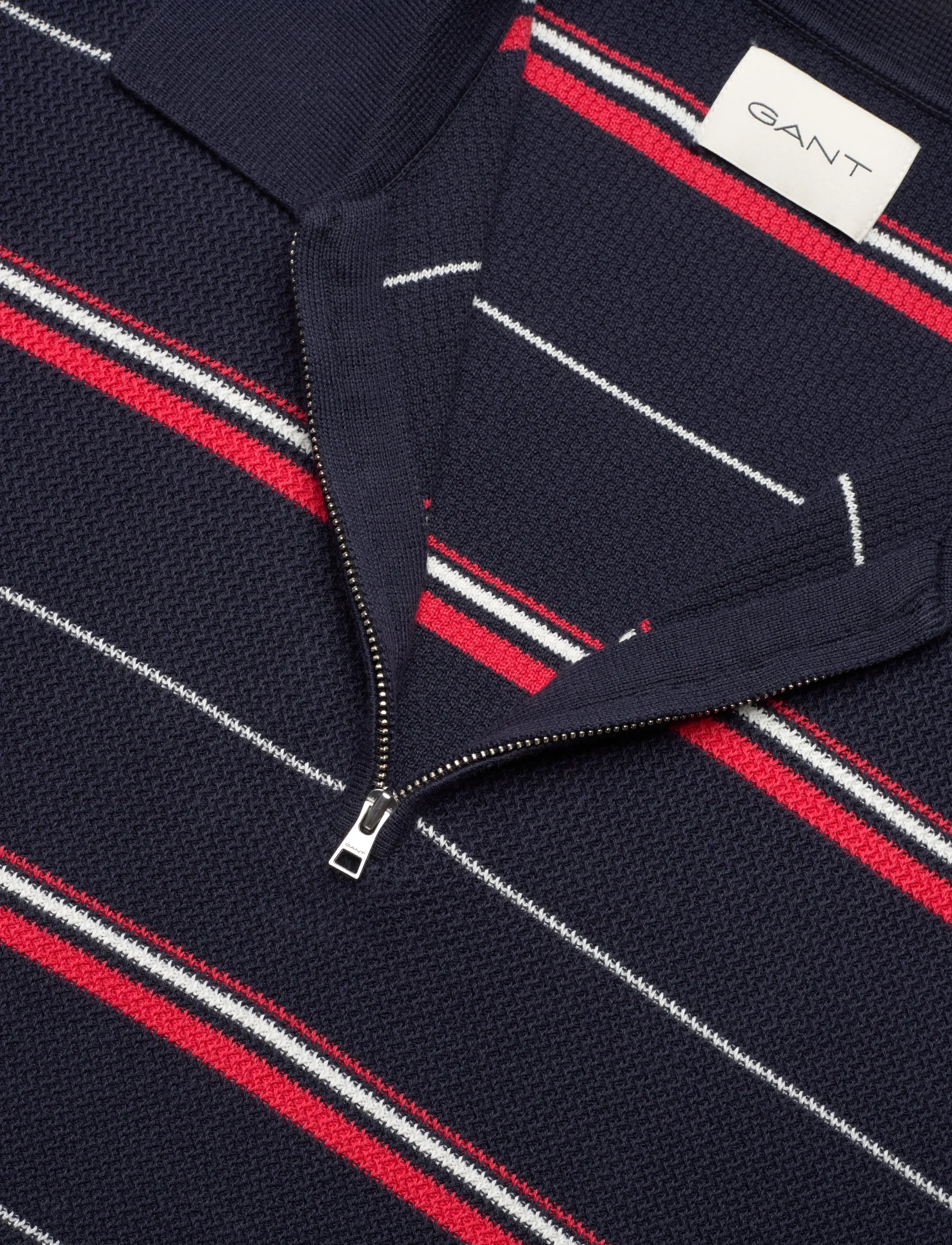 Gant - STRIPED TEXTURED ZIP POLO - kurzärmelig - evening blue - 5