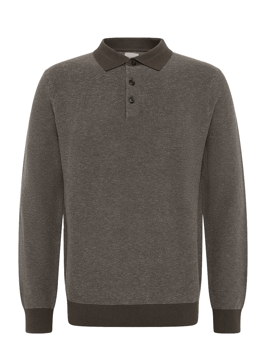 Gant - COTTON WOOL 2-TONE TEXTURE POLO - langärmelige strick-polohemden - shadow brown - 0